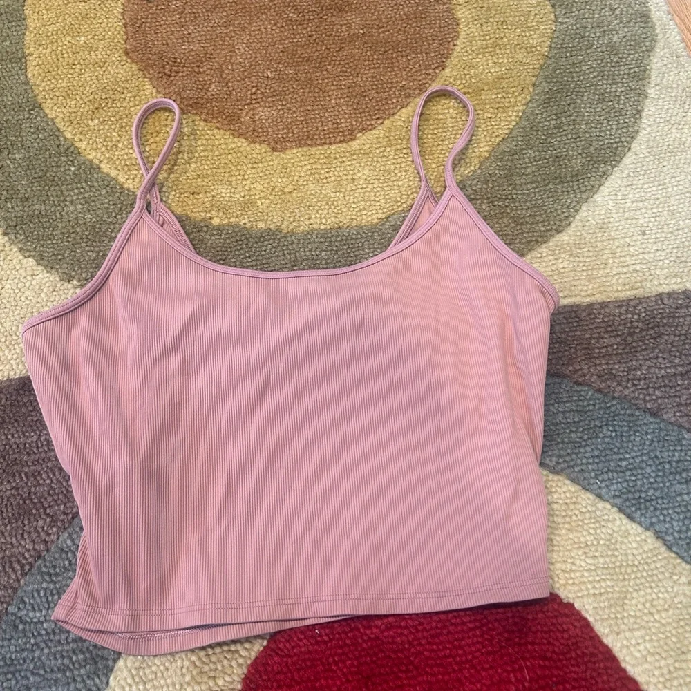 Athleta Powervita Ribbed Twist Back Tank Top Cropped Spaghetti Straps Pink M